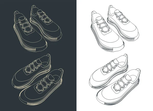 Stylizowane Wektorowe Ilustracje Rysunków Sneakers — Wektor stockowy