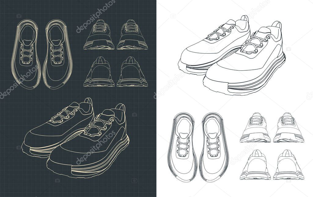 Stylized vector illustration of Sneakers drawings mini Set