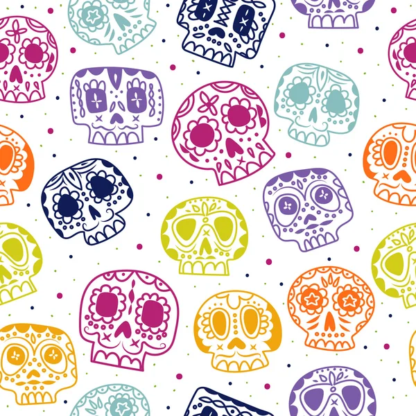 Vector cartoon flat Day of the Dead seamless pattern — Stock Vector