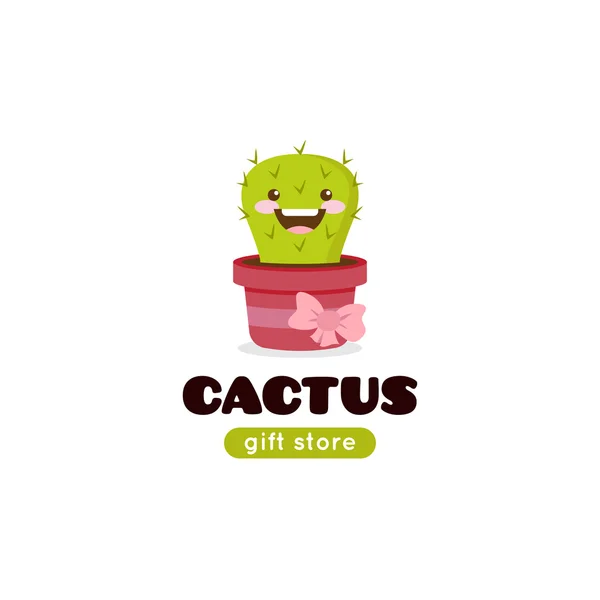 Logotipo de mascote de cacto de desenho animado vetorial para loja de presentes . —  Vetores de Stock