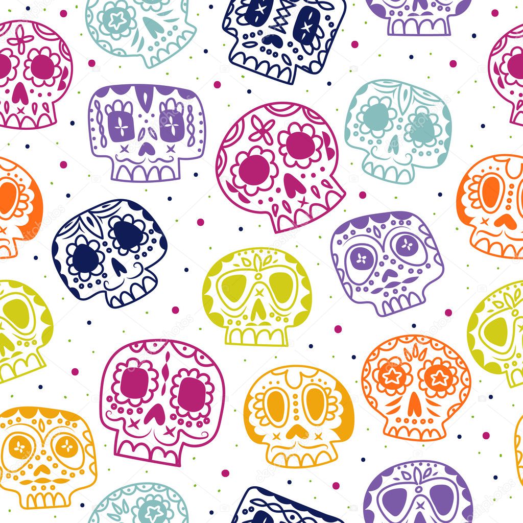 Vector cartoon flat Day of the Dead seamless pattern