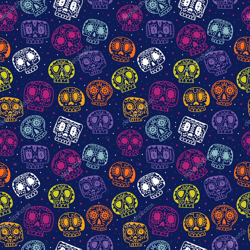 vector-cartoon-flat-day-of-the-dead-seamless-pattern-stock-vector