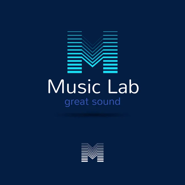 M plantilla de logotipo de música letra. Ecualizador creativo signo de marca de estudio de música . — Vector de stock