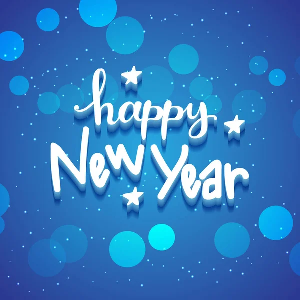 New Year hand drawn lettering on blue vector background with sparkles — Stock Vector