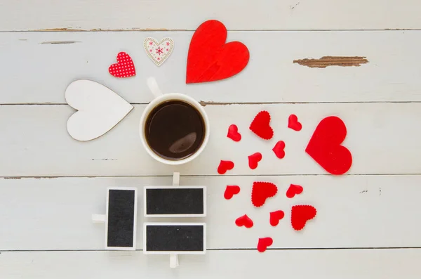 San Valentín composición superior vintage día con tarjetas negras en blanco —  Fotos de Stock