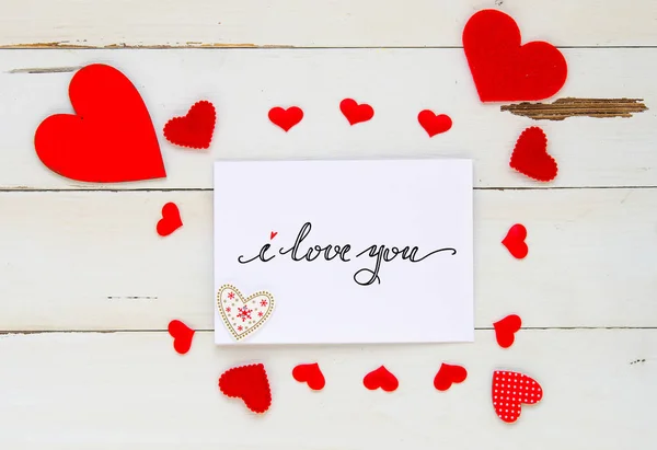 Walentynkowe dzień vintage napowietrznych skład serc i karty — Zdjęcie stockowe