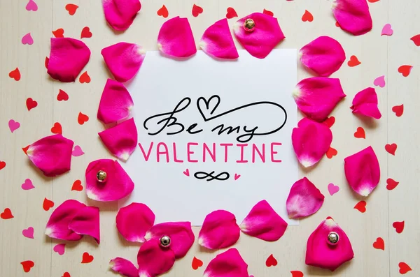 St Valentine's Day vintage composition of greeting note with lettering — Stock Photo, Image