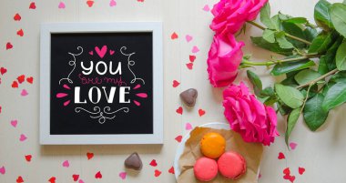 St Sevgililer günü vintage kompozisyon aşk teklifi beyaz fotoğraf çerçevesi