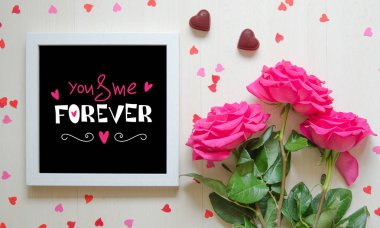 St Sevgililer günü vintage kompozisyon aşk teklifi beyaz fotoğraf çerçevesi