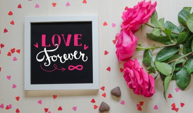 St Sevgililer günü vintage kompozisyon aşk teklifi beyaz fotoğraf çerçevesi