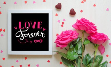 St Sevgililer günü vintage kompozisyon aşk teklifi beyaz fotoğraf çerçevesi