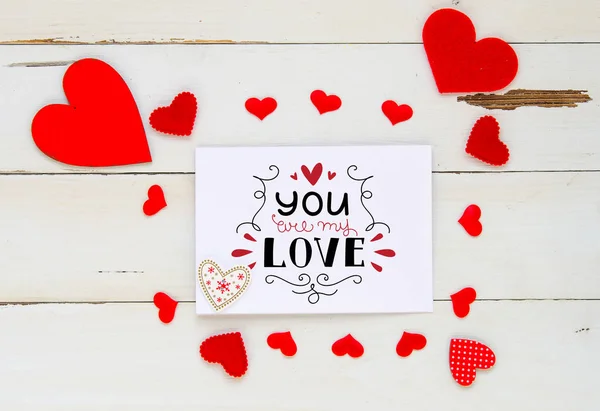 St Valentine's Day vintage overhead sammansättningen av hjärtan — Stockfoto