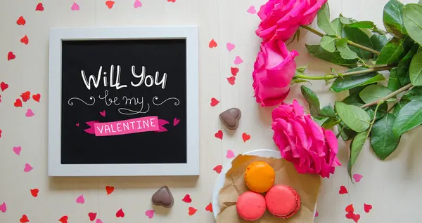 St Sevgililer günü vintage kompozisyon aşk teklifi beyaz fotoğraf çerçevesi