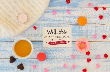 Vintage Sevgililer günü aşk el yazısı not düz lay şablon