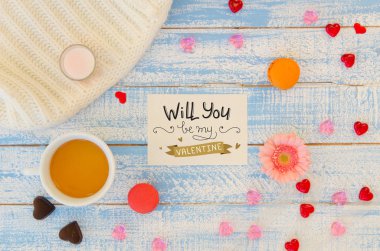 Vintage Sevgililer günü aşk el yazısı not düz lay şablon