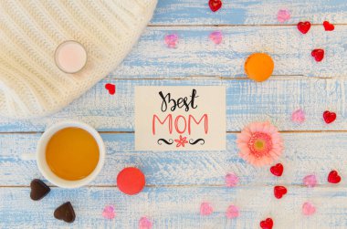 Vintage Sevgililer günü düz lay şablon aşk el yazı Not, çay bardağı / bir