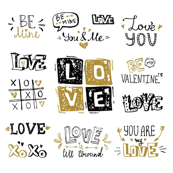 San Valentín vector mano letras texto composiciones — Archivo Imágenes Vectoriales