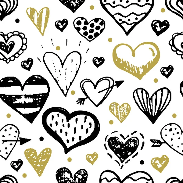 Vector grunge hand drawn Valentine's Day seamless pattern design — Stock Vector