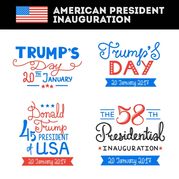 Presidente americano inauguración mano lettering saludos conjunto . — Vector de stock