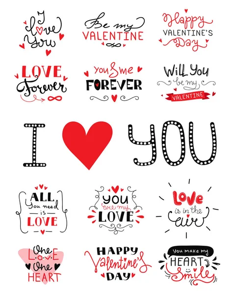 St. Valentine's Day hand lettered love confession greeting labels. — Stock Vector