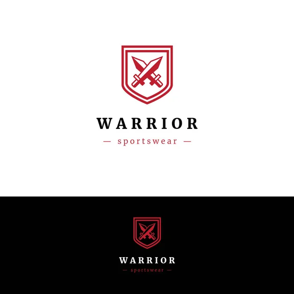 Минималистический логотип с двумя мечами и щитом — стоковый вектор