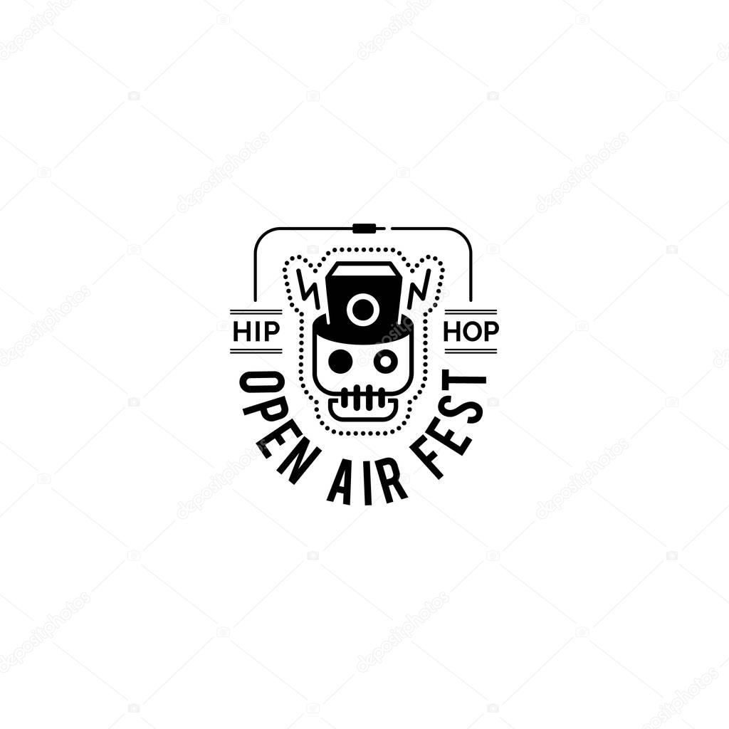 Logo badge for music festival with monitor speaker inside the skull