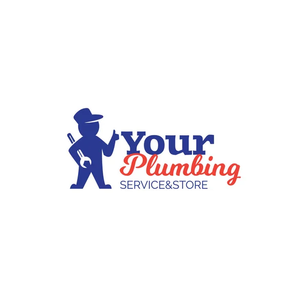 Plumbing service logo with repairman holding wrench — Stock Vector