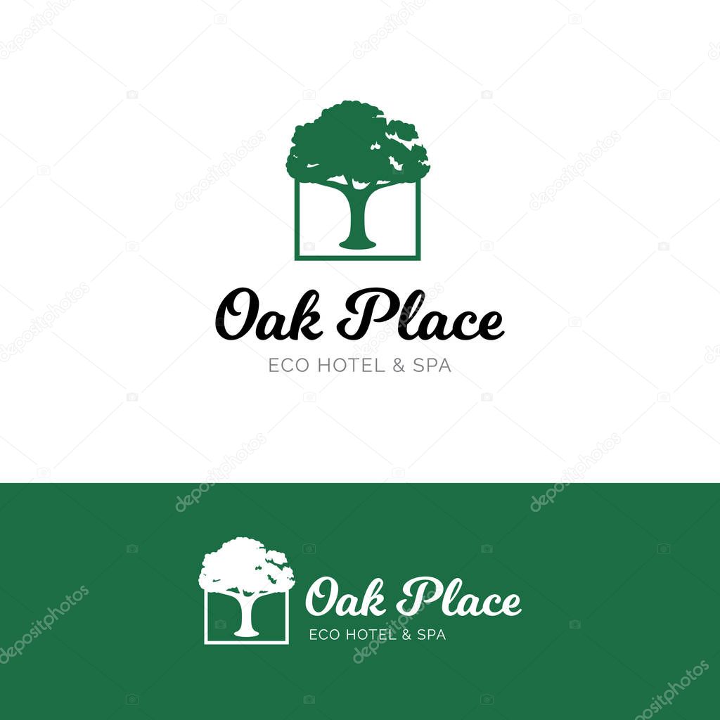 Oak logo for hotel and spa salon. Eco nature symbol with minimalistic tree