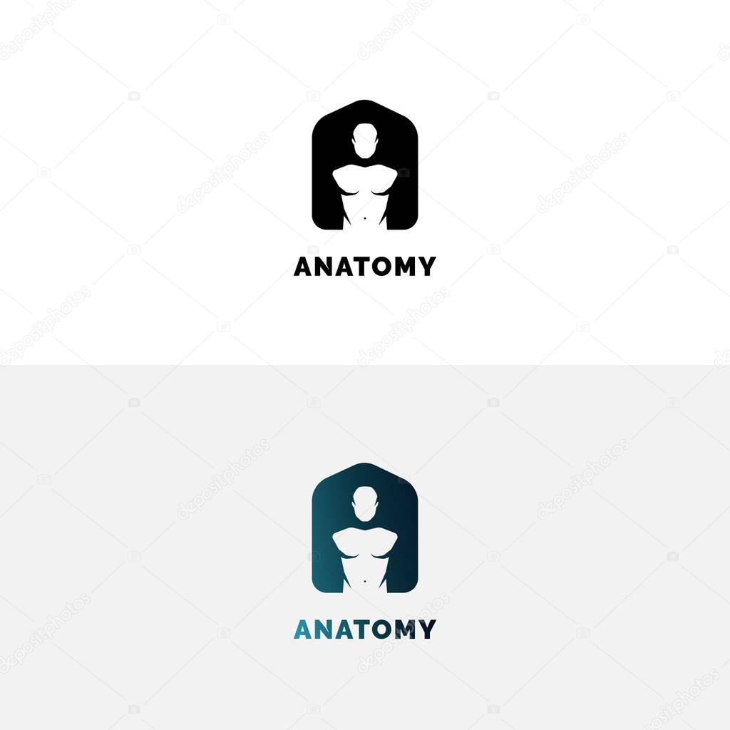 Anatomy logo with human torso. Negative space A letter logo.