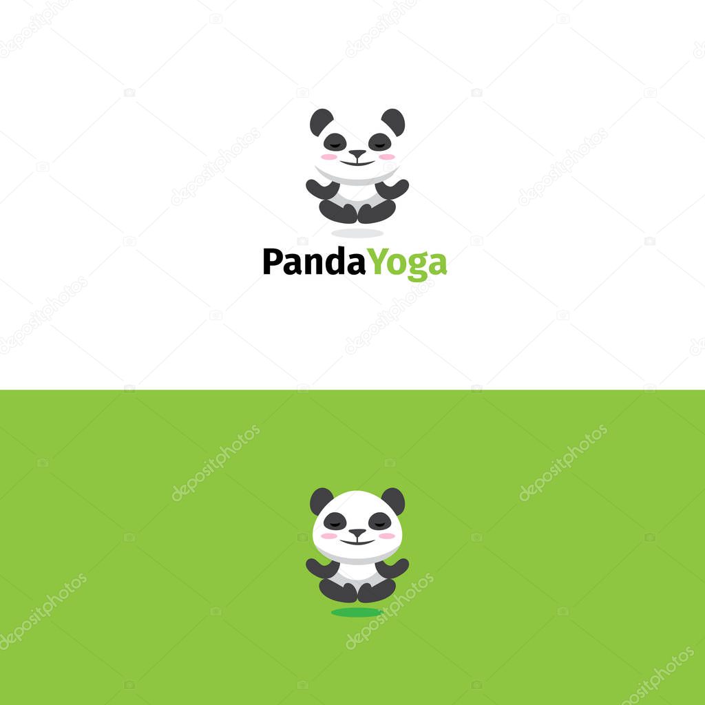 Panda yoga logo. Meditating panda bear mascot