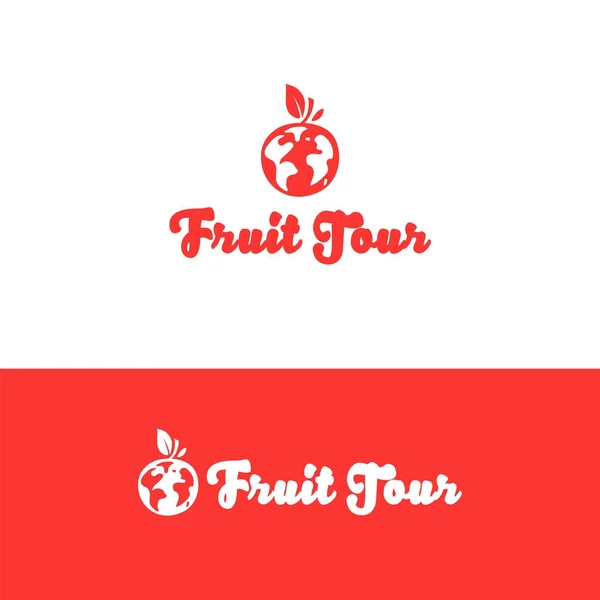 Logo wisata. Templat logo lucu buah dan bumi untuk agen pariwisata - Stok Vektor