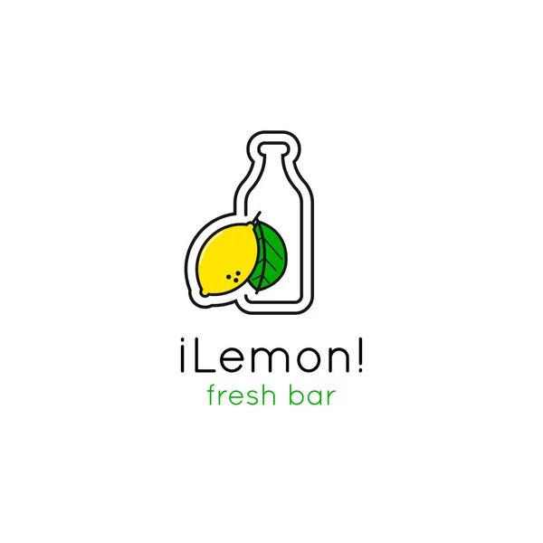 Smoothie bar logotipo minimalista. emblema de estilo linha vetorial com limão e garrafa . —  Vetores de Stock