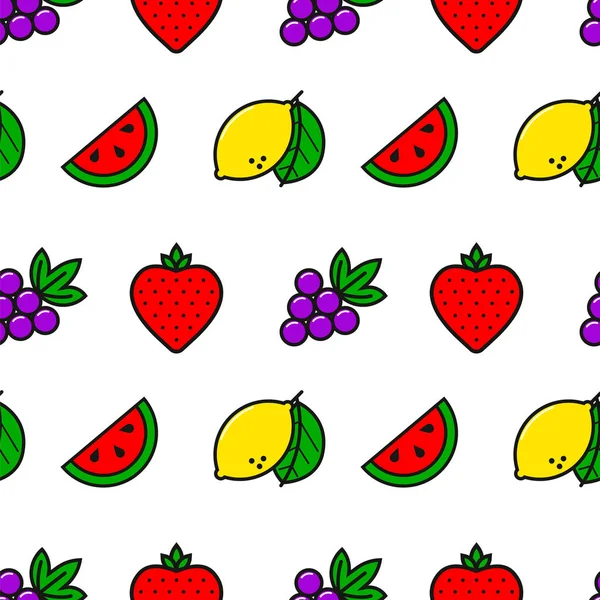 Casino frutas línea simple estilo patrón sin costuras. Fondo tropical vectorial — Archivo Imágenes Vectoriales