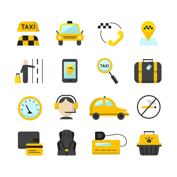 Taxi app flat icons set. Vector travel symbols collection. — Stock Vector