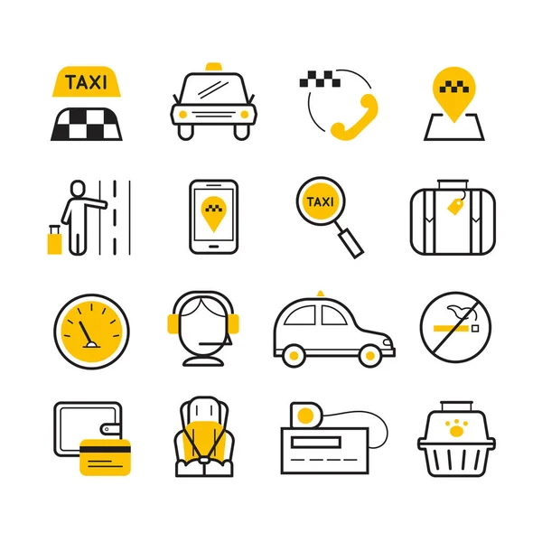 Taksi app modern doğrusal simgeler kümesi. Vektör seyahat çizgi stili semboller koleksiyonu. — Stok Vektör