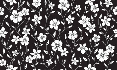 Basit siluet klasik çiçek seamless modeli. Çiçek süsleme vektör arka plan