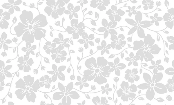 Silueta simple clásico patrón sin costura floral. Flores ornamento vector fondo — Archivo Imágenes Vectoriales