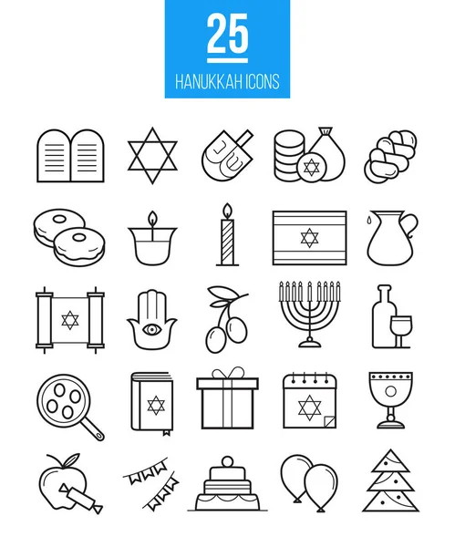 光明节线图标矢量集。现代概述犹太文化标志 — 图库矢量图片