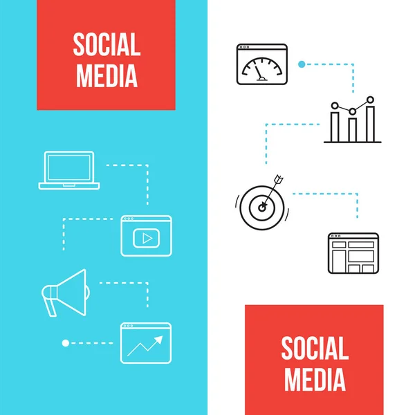 Social media marketing web banners formgivningsmallar. SMM ikoner vektor kompositioner — Stock vektor