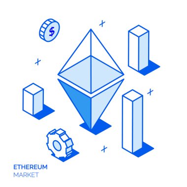 İzometrik bitcoin yatırım ve büyüme çizgi stili tasarım konsepti
