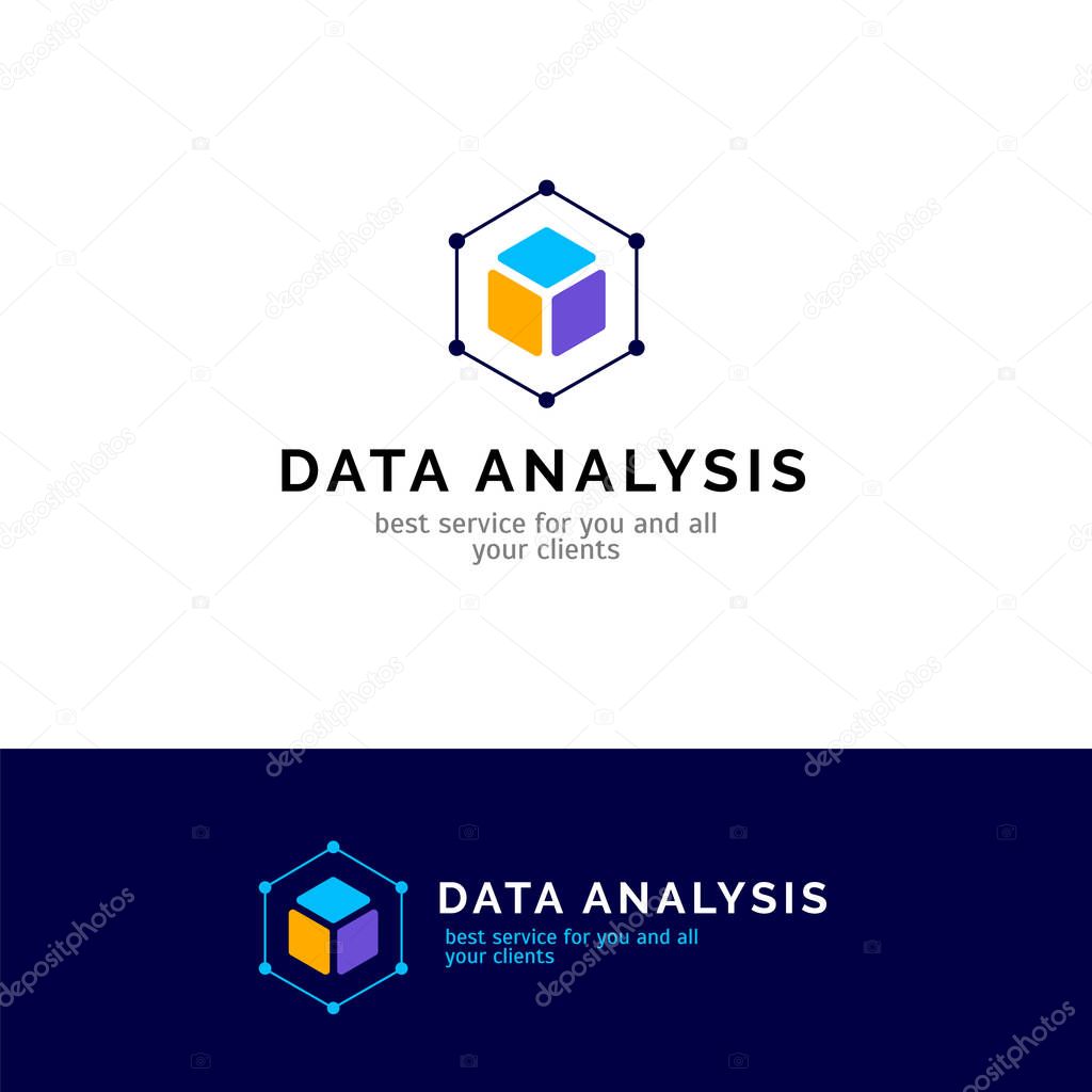 Cube abstract logo design. Vector data analysis company symbol