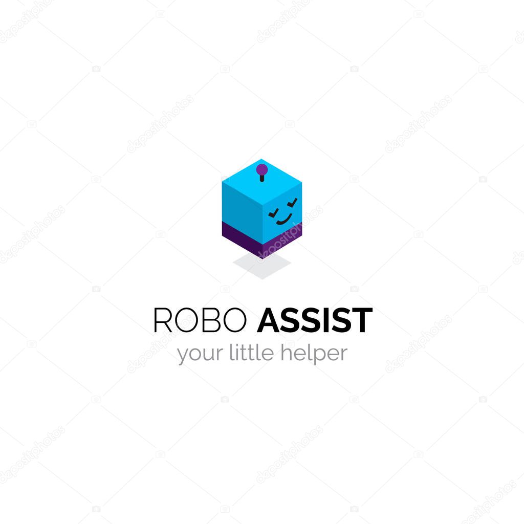 Robot funny mascot logo isometric design. Cartoon robotic avatar head