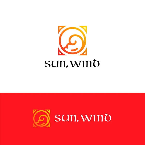 Nature theme asian style logo. Sun and wind line style symbol — Stock Vector