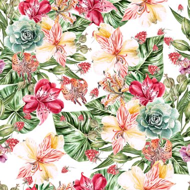 Suluboya desenle renkli çiçekler alstroemeria .