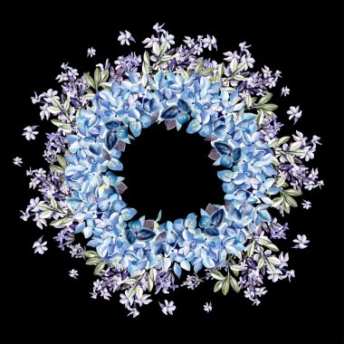 Güzel suluboya kağıdı ile lavanta çiçekleri ve ortanca.