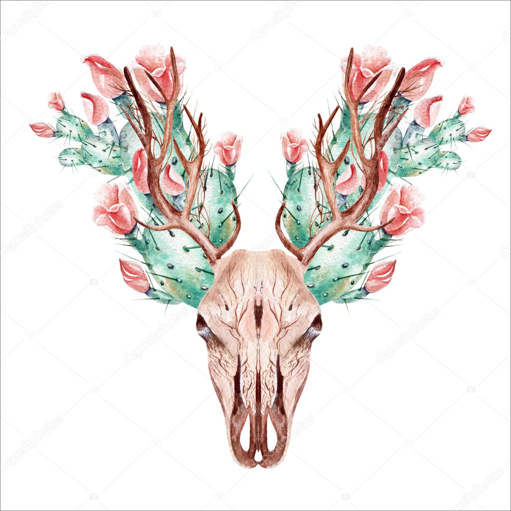 Beautiful Watercolor hand drawn floral with deer.