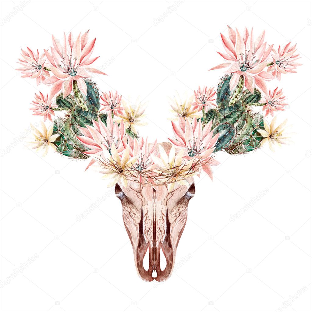 Beautiful Watercolor hand drawn floral with deer. 