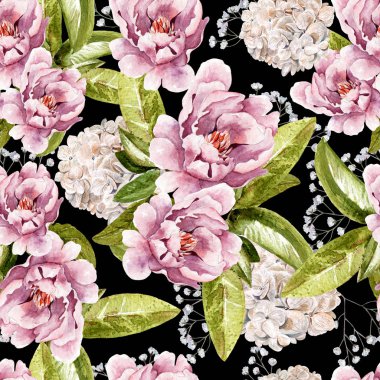 Sulu Boya desen Şakayık çiçekleri, succulents, çiçekler ve kelebekler.