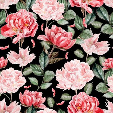 Şakayık çiçekleri ile suluboya desen. 