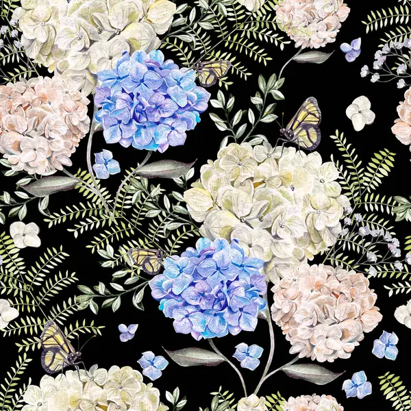 アジサイの花 野生の花の美しい水彩画のパターン イラスト ストック画像